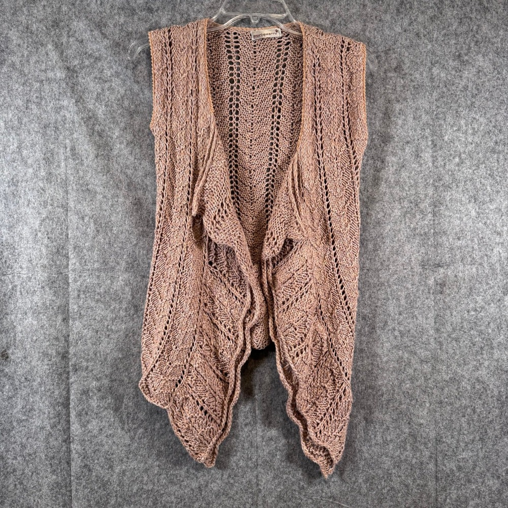 Handmade Crochet Knit Vest Womens Small Open Front Tan Hippie Boho Cottagecore